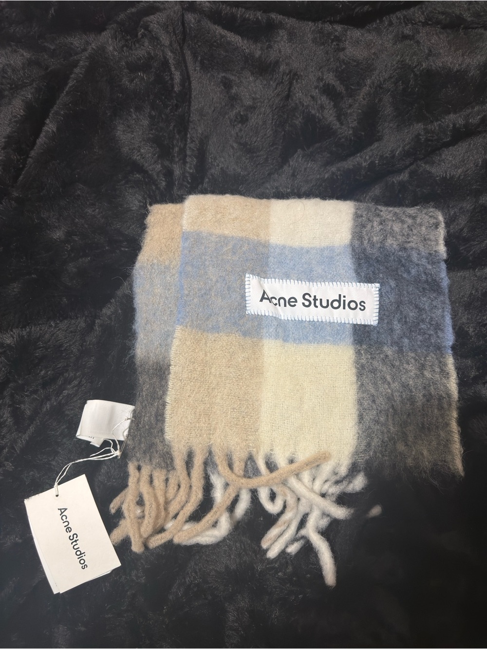Authentic Acne Studios Beige, Blue & Cream Checked Throw